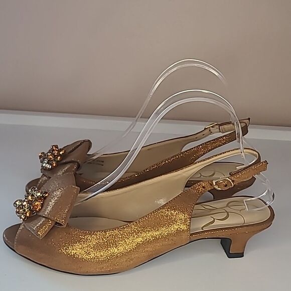 J. Renee Jadan Copper Bronze Satin Peep Toe  Kitten Heel Slingback  Size 7.5 N - Picture 4 of 14